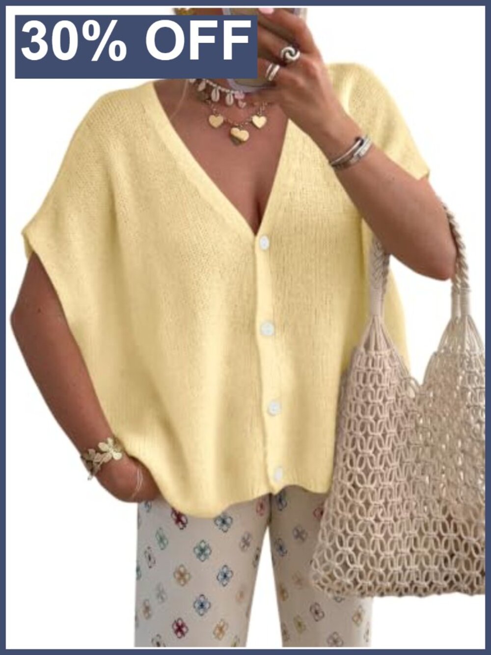 Womens Oversized Ribbed Knit Short Sleeve Button Up Cardigan Sweater